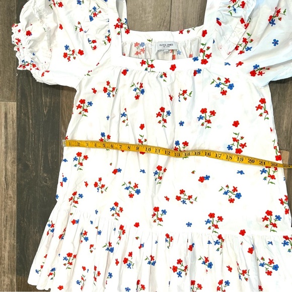 Olivia James the Label Sophie Dress Ruffle Square Neck Floral Size Large White - Picture 10 of 11